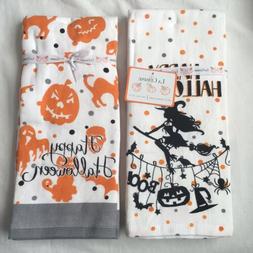 2 Halloween Kitchen, Hand Dish Towels,  Orange Gift Home, Wi