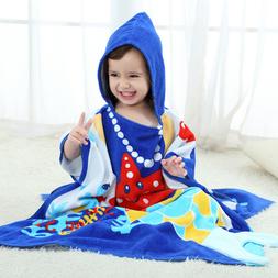 Cotton Bathrobe Beachtowel For Boys Girls 0-7 Year Blue