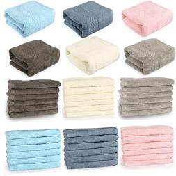 Set Bathroom Towels Washcloths Hand Towel 100% Cotton 6 Soli