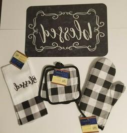 Buffalo Plaid Check - Black & White - "Blessed" - Kitchen Li