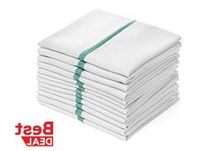 S 12 Pack Absorbent White Cotton Green Striped 15 X 25" Kitc