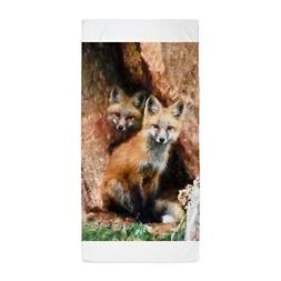 CafePress Fox Cubs In Hollow Tree Beach Towel 