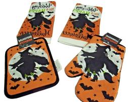 S Potholder Oven Mitt Witch On Broom Bats Moon