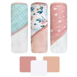 S 6 Piece Hearts Bath Towel Set For Newborns Infants & Toddl