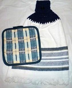 S With Crocheted Tops-navy Blue Weave & Free Potholder