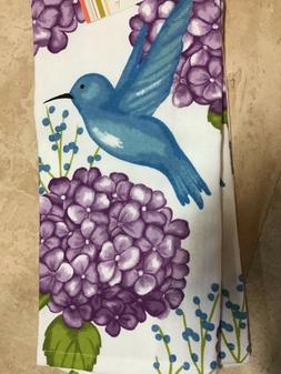 S  Blue Hummingbird Hydrangea Flowers 100% Cotton  Nwt