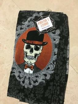 S  Halloween Skeleton Black Gray Orange 100% Cotton  Nwt