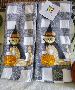 S Set Of 2 Witch Cat Checkered/gingham/plaid Halloween