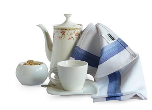 Harringdons Dish Set 100% Large Cloths Absorbent. White with Green and red Stripes, 4 of no for