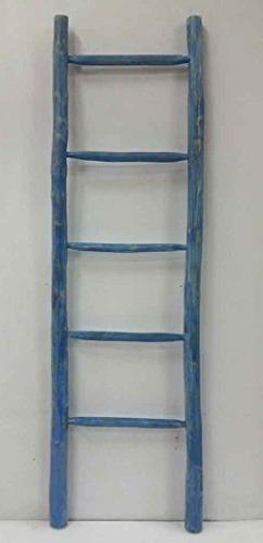 MGP 66IN H Teak Log Ladder, Rustic Blue Finish