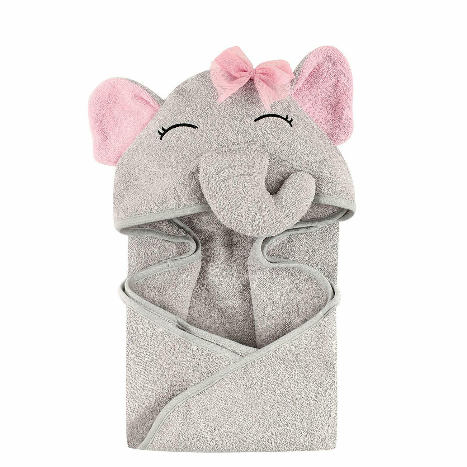 Hudson Baby Unisex Baby Animal Face Hooded Towel,Pretty Elep