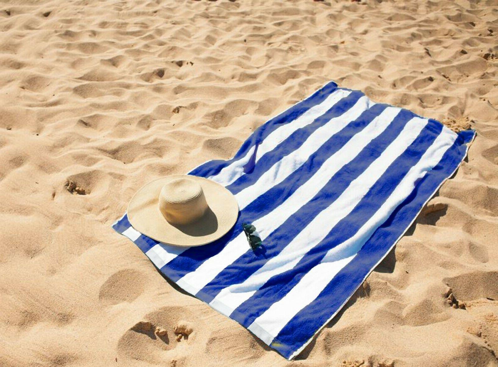 Set 27"x58" Cotton Beach Cabana Blue White Stripe Usa