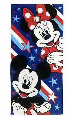 DISNEY MICKEY AND MINNIE MOUSE PATRIOTIC BEACH TOWEL NEW!