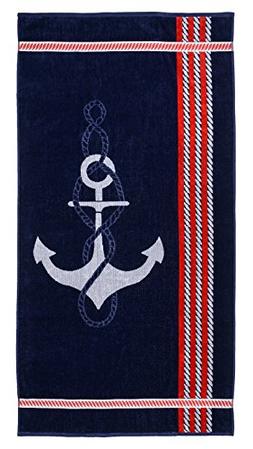 Oversized Jacquard Long-Staple Cotton Beach Towel, Anchor