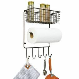 Holder With Storage Basket, 5 Hooks For Kitchen