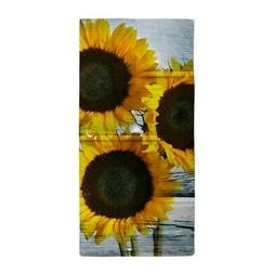 CafePress Rustic Sunflowers Blue Wood Beach Towel 