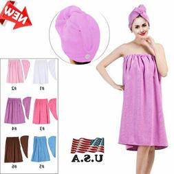 Bathrobe W/ Fast Dry Hair Drying Cap For Women
