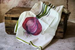Flour Sack White With Red Onion  Design Set Of 2