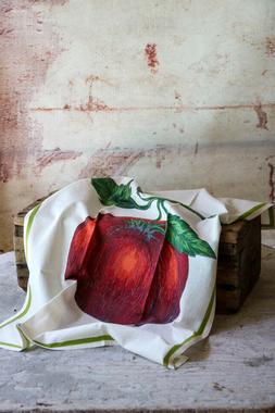 Flour Sack White With Red Tomato  Design Set Of 2