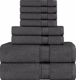 S 8 Piece Towel Set, Grey, 2 Bath Towels, 2 Hand Towels, And