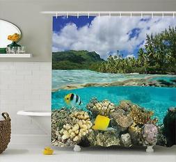 Tropical Shower Curtain Fabric Bathroom Decor Set with Hooks