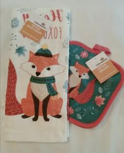 Pot Holder Se Harvest Thanksgiving Fox Orange Blue