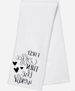 white cotton tea towels, First Coffee Then The World, Funny 